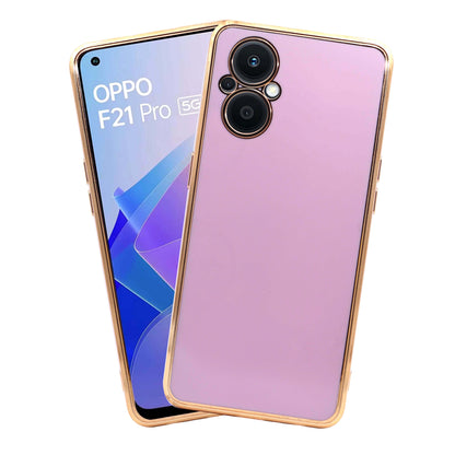 VAKIBO Golden Chrome Border Purple Coloured Soft TPU Back Cover Case With Camera Protection Suitable for Oppo F21s Pro