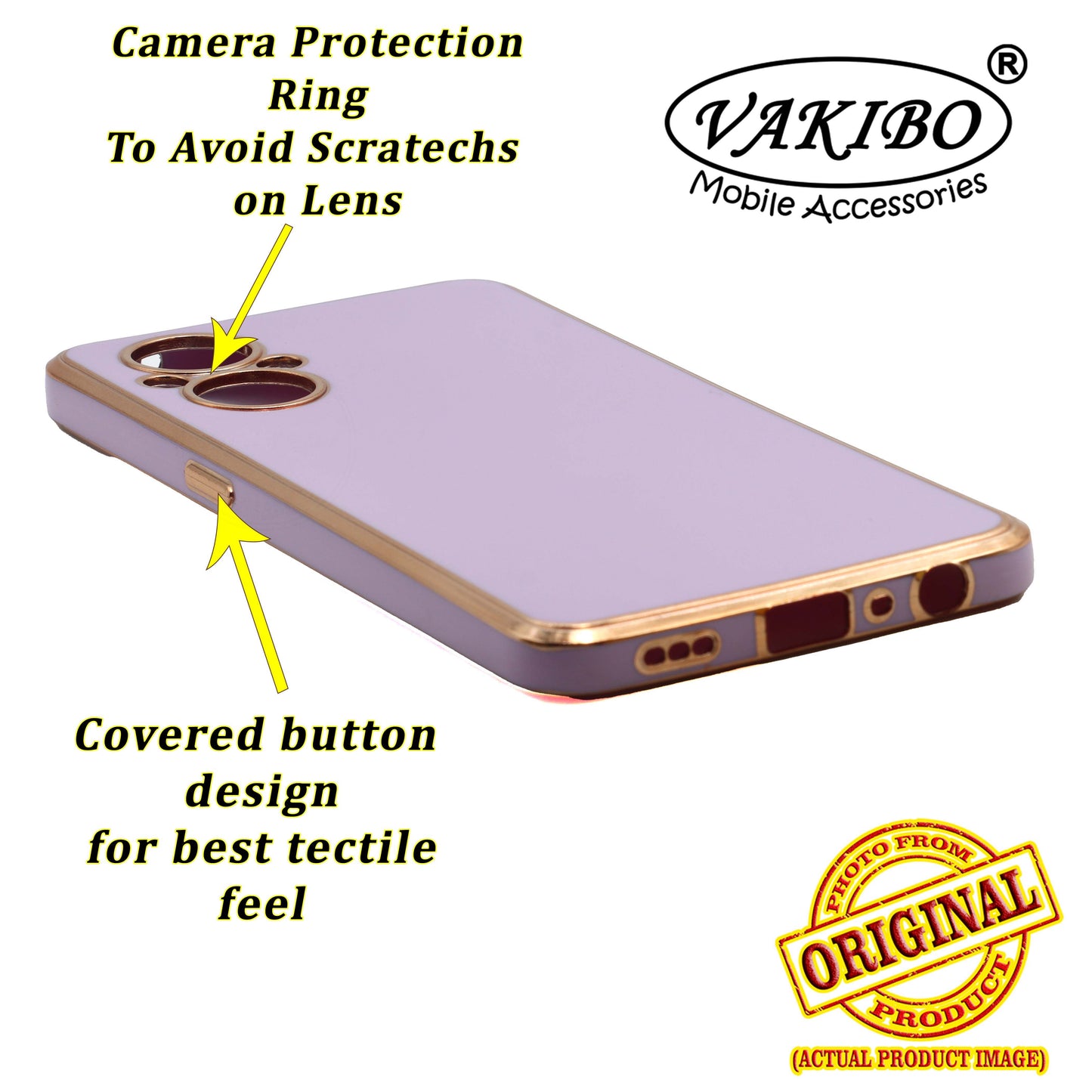 VAKIBO Golden Chrome Border Purple Coloured Soft TPU Back Cover Case With Camera Protection Suitable for Oppo F21s Pro