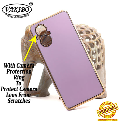 VAKIBO Golden Chrome Border Purple Coloured Soft TPU Back Cover Case With Camera Protection Suitable for Oppo Reno 7Z