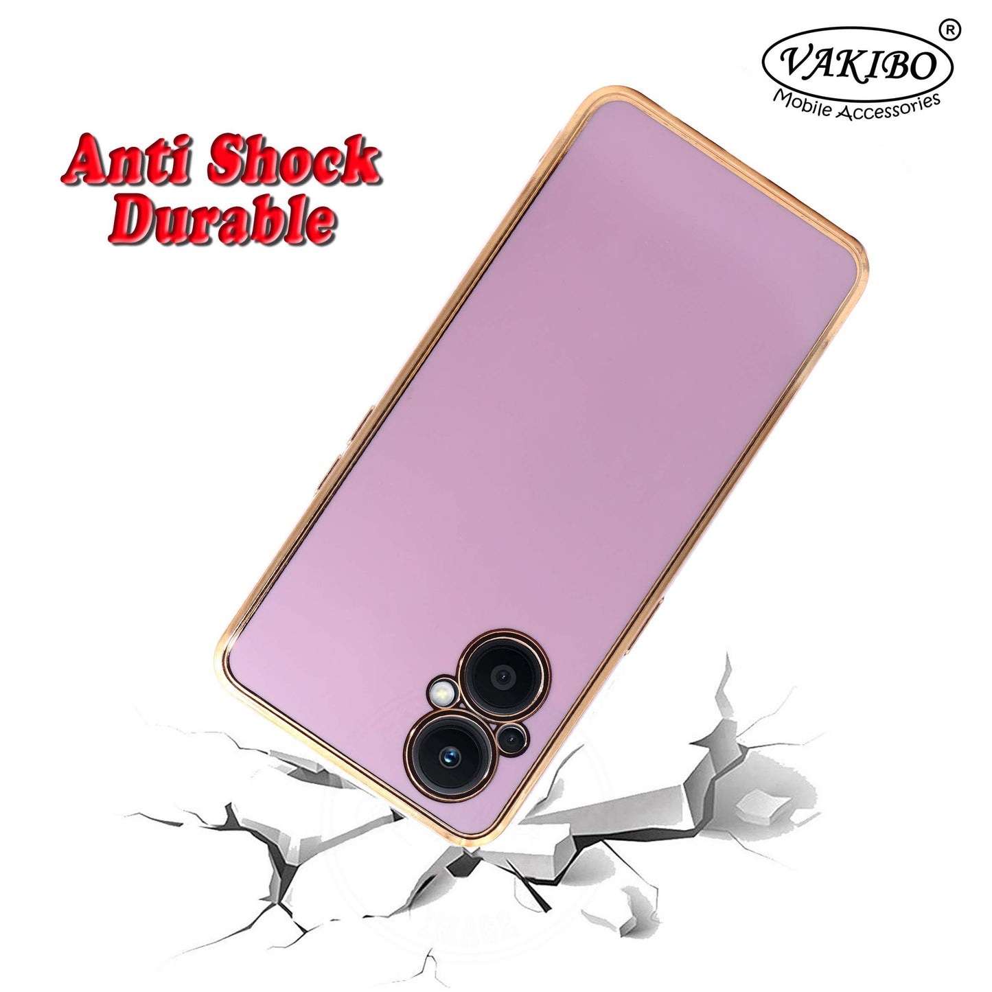 VAKIBO Golden Chrome Border Purple Coloured Soft TPU Back Cover Case With Camera Protection Suitable for Oppo F21s Pro