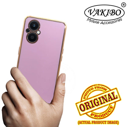 VAKIBO Golden Chrome Border Purple Coloured Soft TPU Back Cover Case With Camera Protection Suitable for Oppo F21s Pro