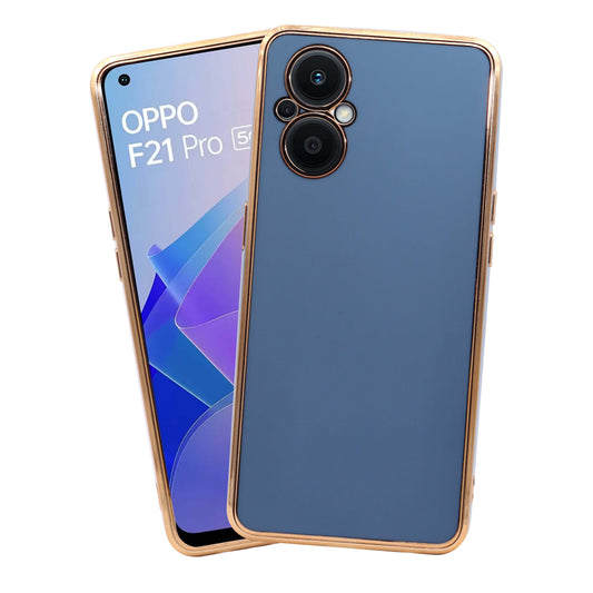 VAKIBO Golden Chrome Border Steel Blue Coloured Soft TPU Back Cover Case With Camera Protection Suitable for Oppo F21 Pro