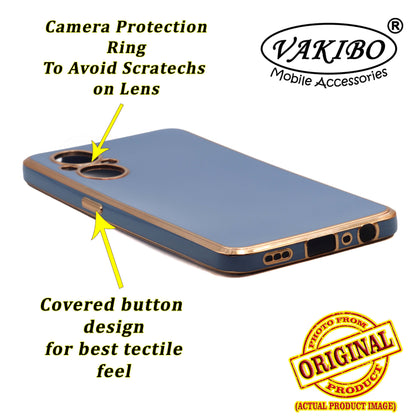 VAKIBO Golden Chrome Border Steel Blue Coloured Soft TPU Back Cover Case With Camera Protection Suitable for Oppo Reno 7Z