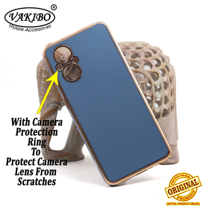 VAKIBO Golden Chrome Border Steel Blue Coloured Soft TPU Back Cover Case With Camera Protection Suitable for Oppo F21 Pro