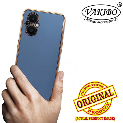 VAKIBO Golden Chrome Border Steel Blue Coloured Soft TPU Back Cover Case With Camera Protection Suitable for Oppo Reno 7Z