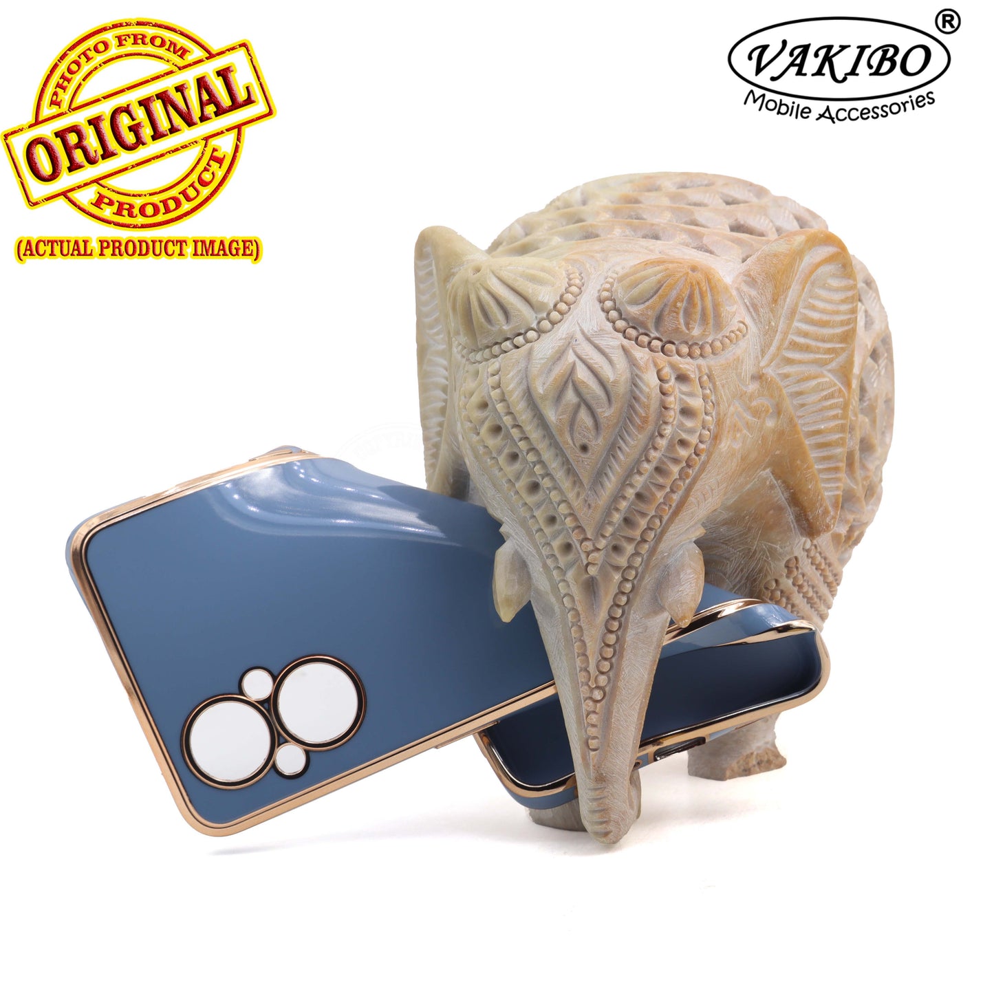 VAKIBO Golden Chrome Border Steel Blue Coloured Soft TPU Back Cover Case With Camera Protection Suitable for Oppo Reno 7Z