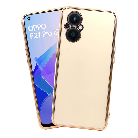 VAKIBO Golden Chrome Border White Coloured Soft TPU Back Cover Case With Camera Protection Suitable for Oppo Reno 7Z