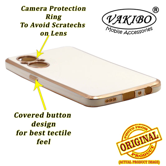 VAKIBO Golden Chrome Border White Coloured Soft TPU Back Cover Case With Camera Protection Suitable for Oppo F21s Pro