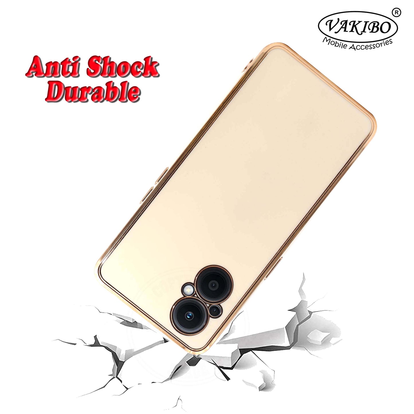 VAKIBO Golden Chrome Border White Coloured Soft TPU Back Cover Case With Camera Protection Suitable for Oppo F21 Pro