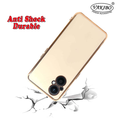 VAKIBO Golden Chrome Border White Coloured Soft TPU Back Cover Case With Camera Protection Suitable for Oppo F21 Pro