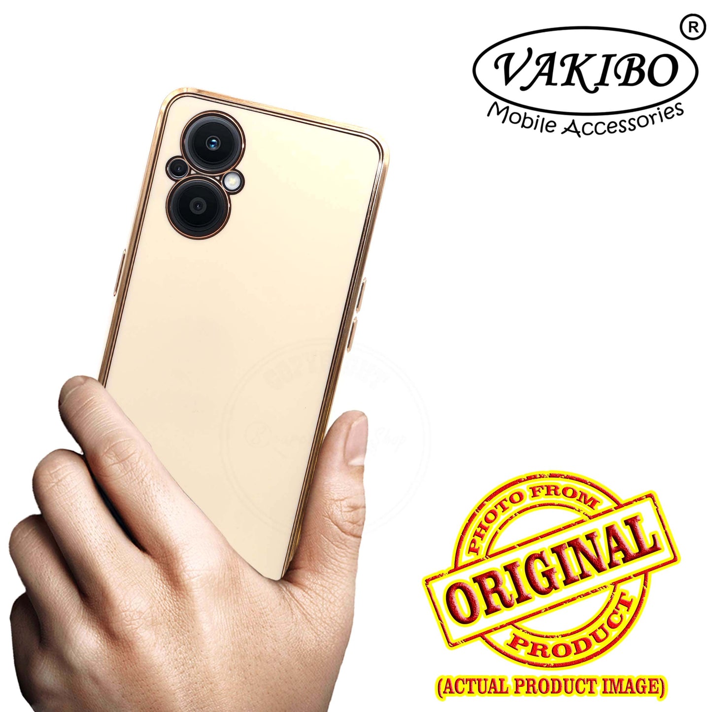VAKIBO Golden Chrome Border White Coloured Soft TPU Back Cover Case With Camera Protection Suitable for Oppo Reno 7Z