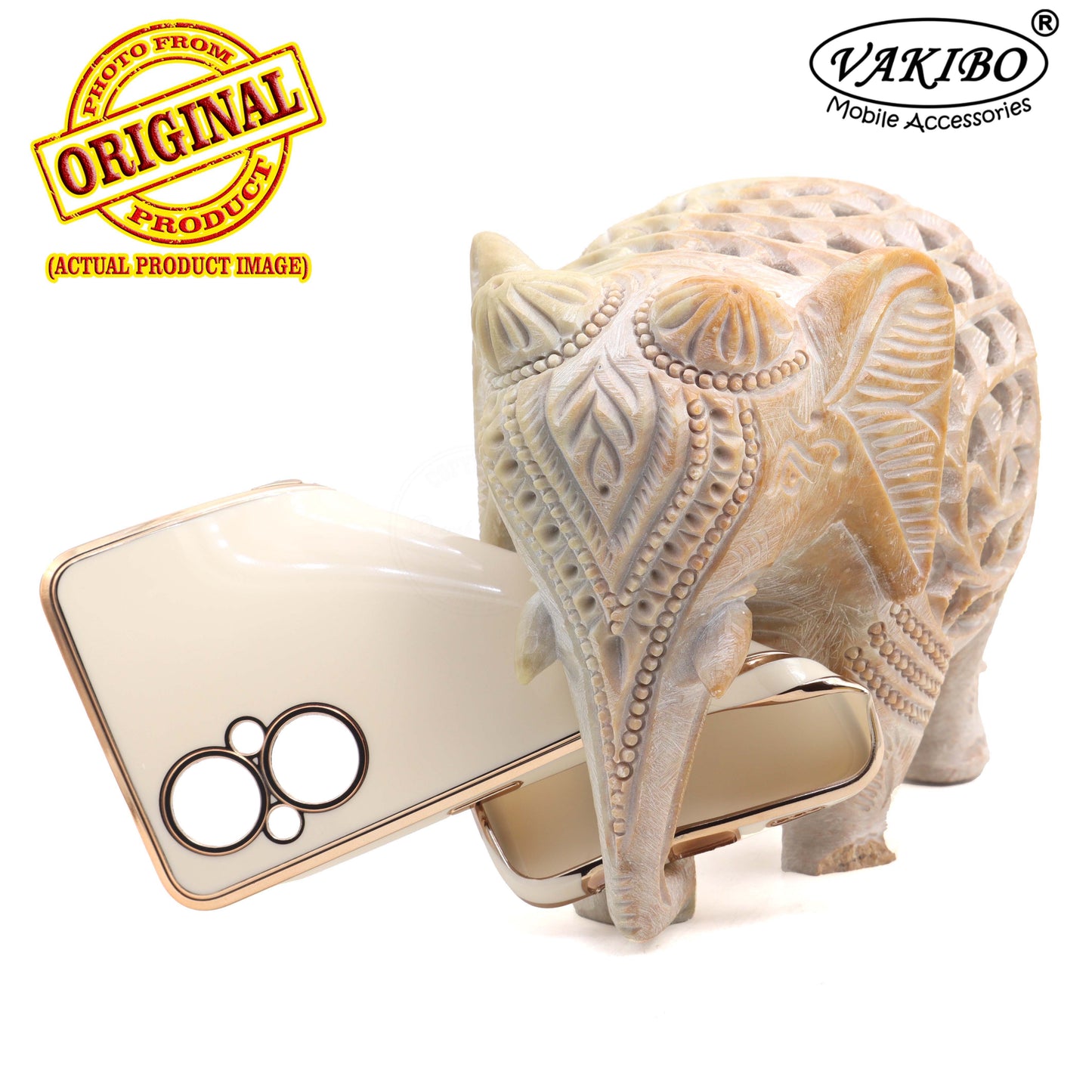 VAKIBO Golden Chrome Border White Coloured Soft TPU Back Cover Case With Camera Protection Suitable for Oppo F21s Pro