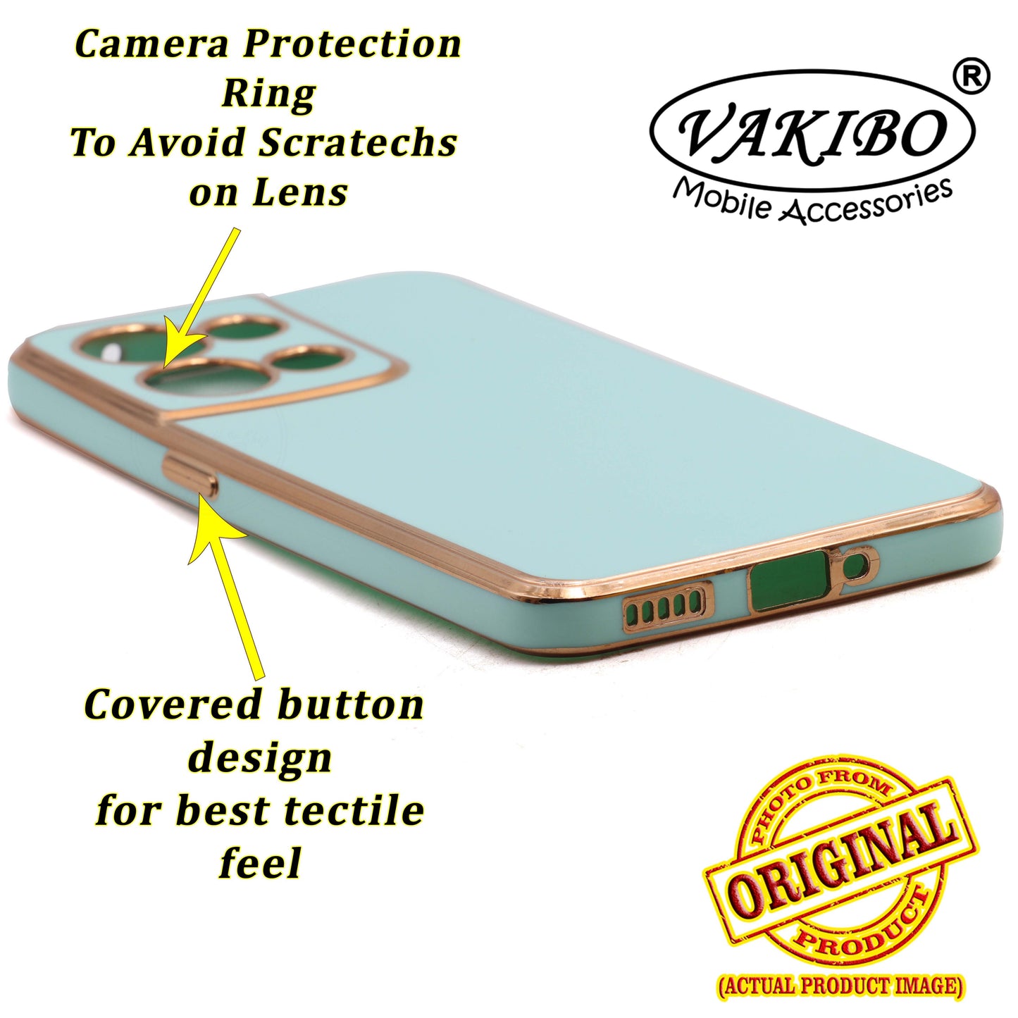 VAKIBO Golden Chrome Border Pista Coloured Soft TPU Back Cover Case With Camera Protection Suitable for Oppo Reno 8