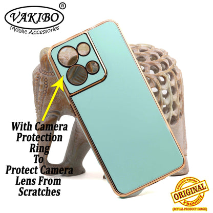 VAKIBO Golden Chrome Border Pista Coloured Soft TPU Back Cover Case With Camera Protection Suitable for Oppo Reno 8