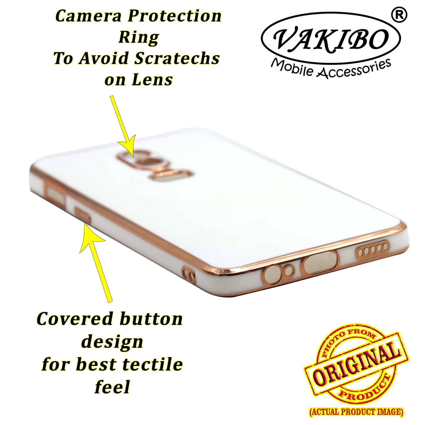 VAKIBO Golden Chrome Border White Coloured Soft TPU Back Cover Case With Camera Protection Suitable for OnePlus 6