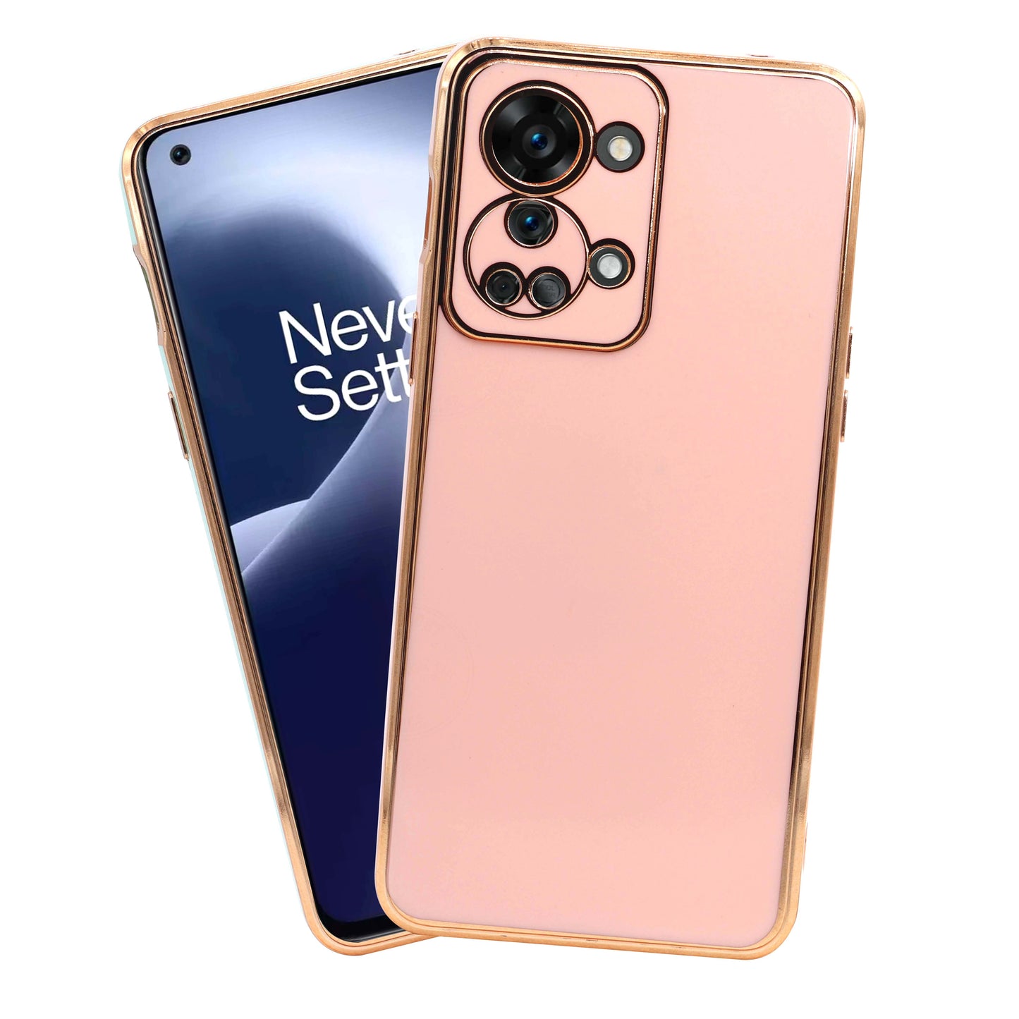 VAKIBO Golden Chrome Border Peach Coloured Soft TPU Back Cover Case With Camera Protection Suitable for OnePlus 2T