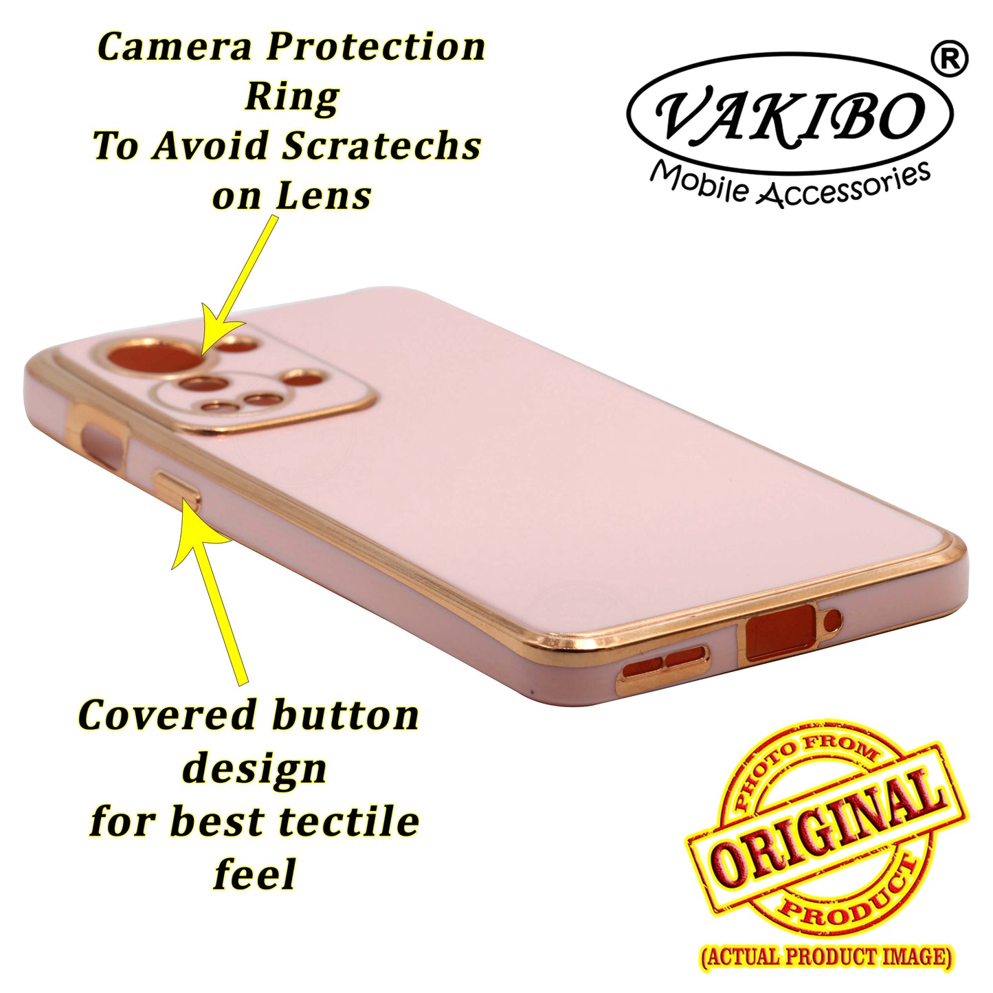 VAKIBO Golden Chrome Border Peach Coloured Soft TPU Back Cover Case With Camera Protection Suitable for OnePlus 2T