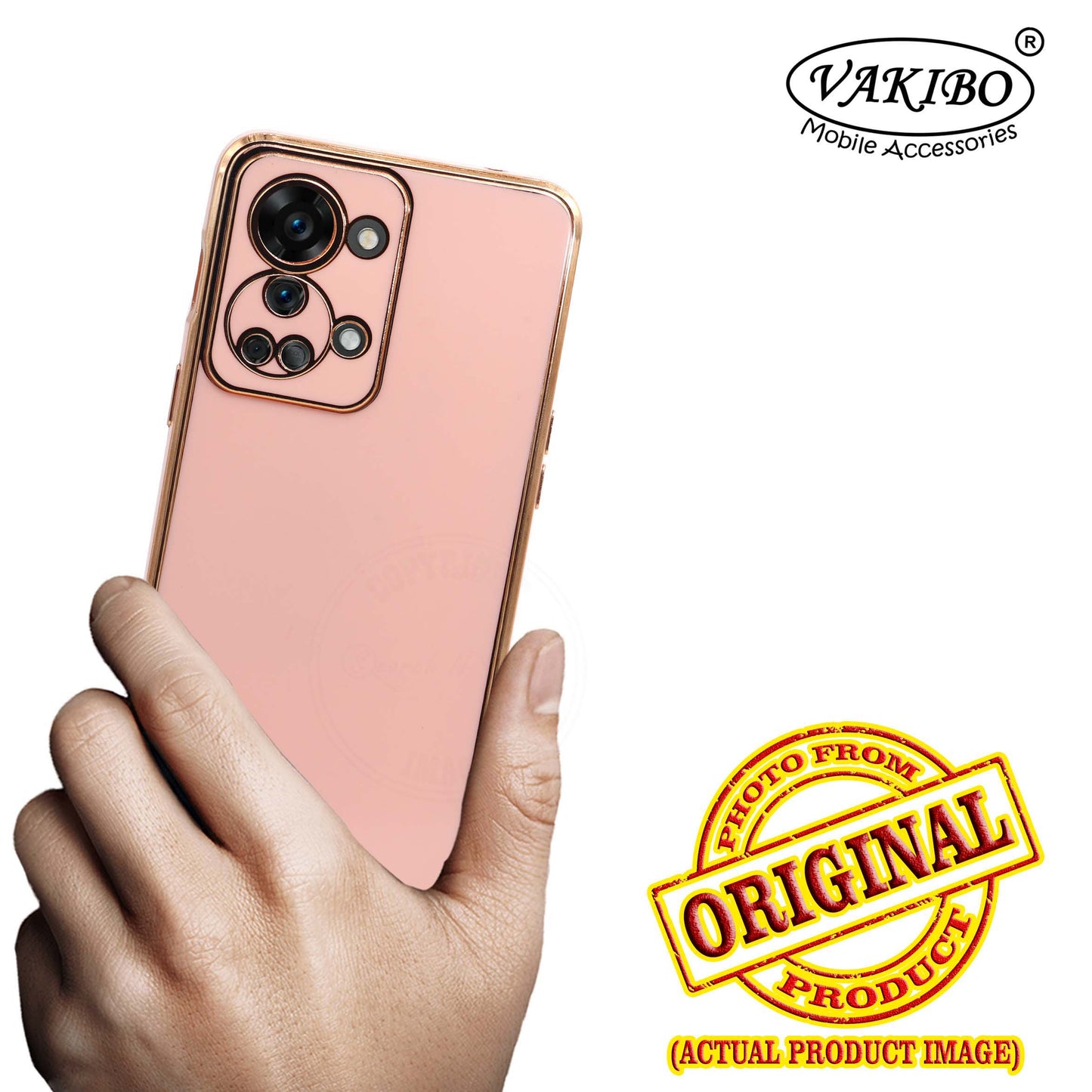 VAKIBO Golden Chrome Border Peach Coloured Soft TPU Back Cover Case With Camera Protection Suitable for OnePlus 2T