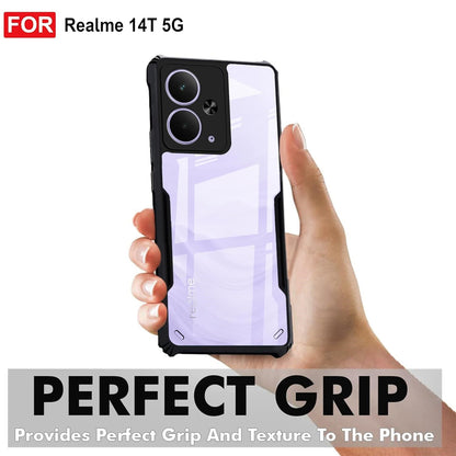 VAKIBO Best Selling Black and Transparent Coloured Made With Soft TPU and Acrylic Back Cover Case With 4 Corner and Camera Protection Suitable for Realme 14T