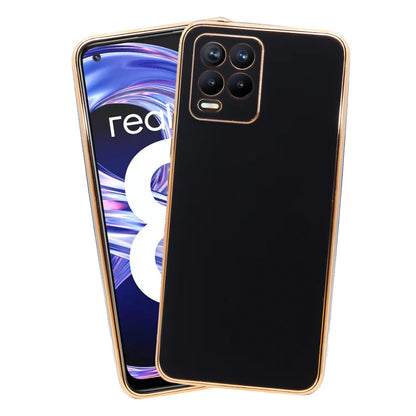 VAKIBO Golden Chrome Border Black Coloured Soft TPU Back Cover Case With Camera Protection Suitable for Realme 8 Pro