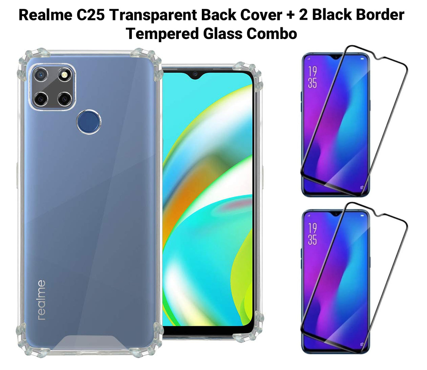 VAKIBO Super Premium Soft TPU Transparent Case With Dustplug,Side Grip,Corner Protection,lanyard Cuts,Camera Protection Suitable for Realme C25