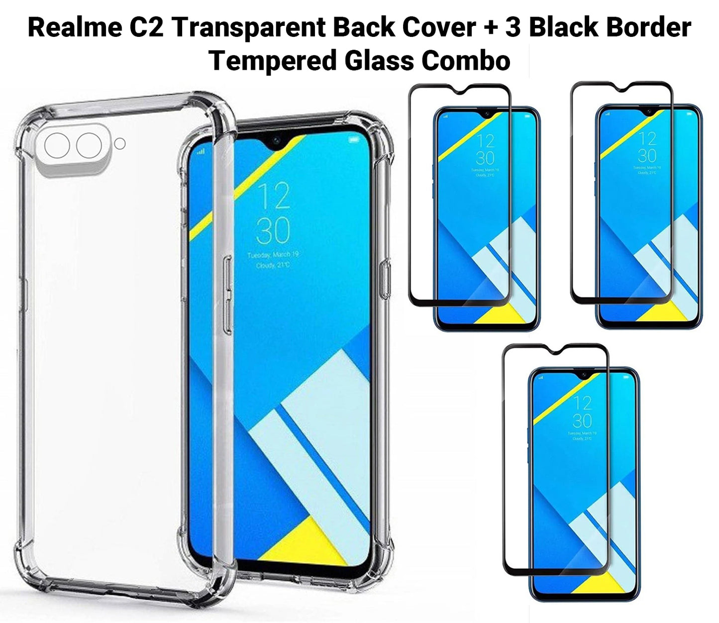VAKIBO Super Premium Soft TPU Transparent Case With Dustplug,Side Grip,Corner Protection,lanyard Cuts,Camera Protection Suitable for Realme C2