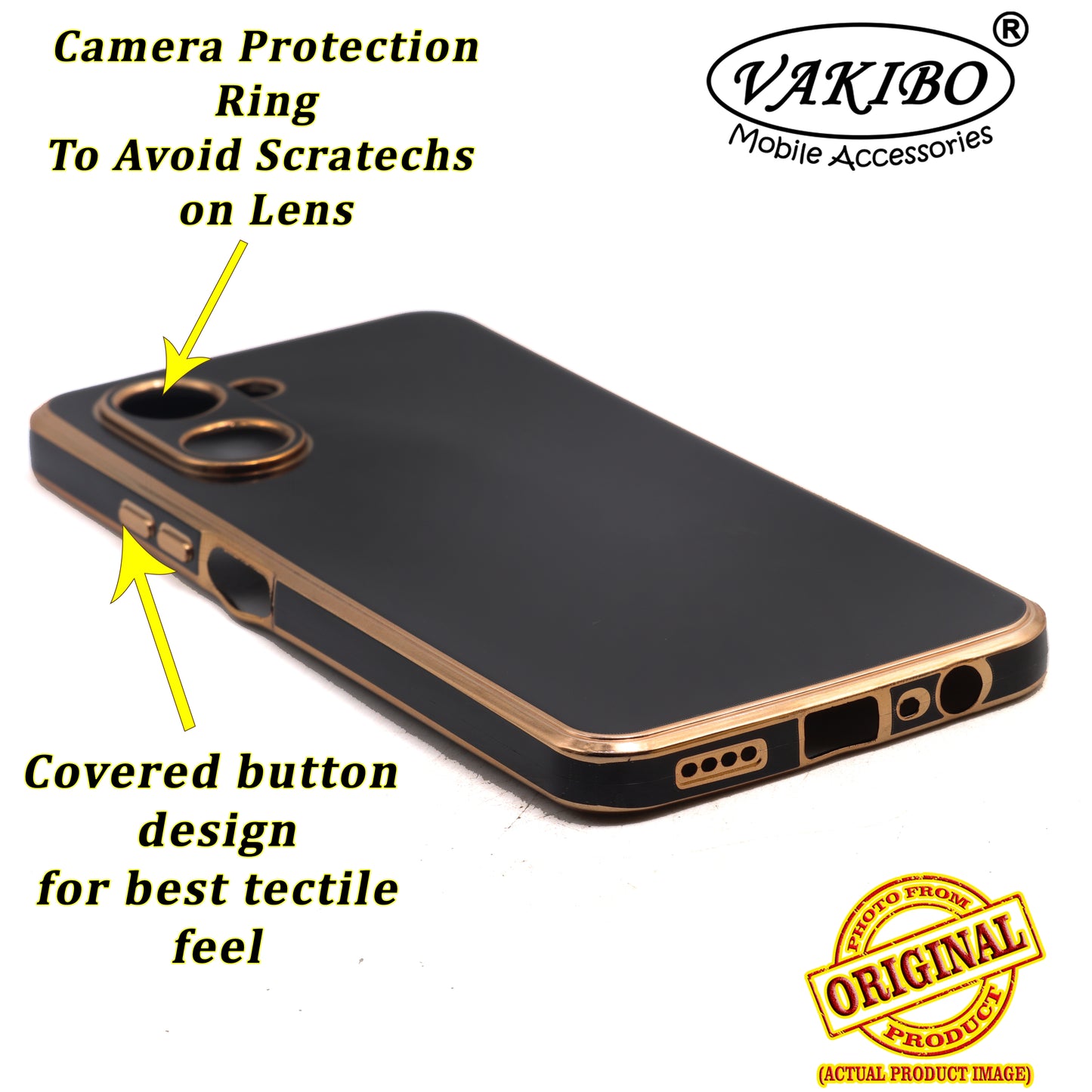 VAKIBO Golden Chrome Border Black Coloured Soft TPU Back Cover Case With Camera Protection Suitable for Realme C33