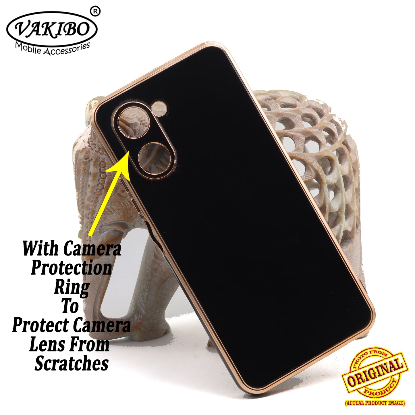 VAKIBO Golden Chrome Border Black Coloured Soft TPU Back Cover Case With Camera Protection Suitable for Realme C33