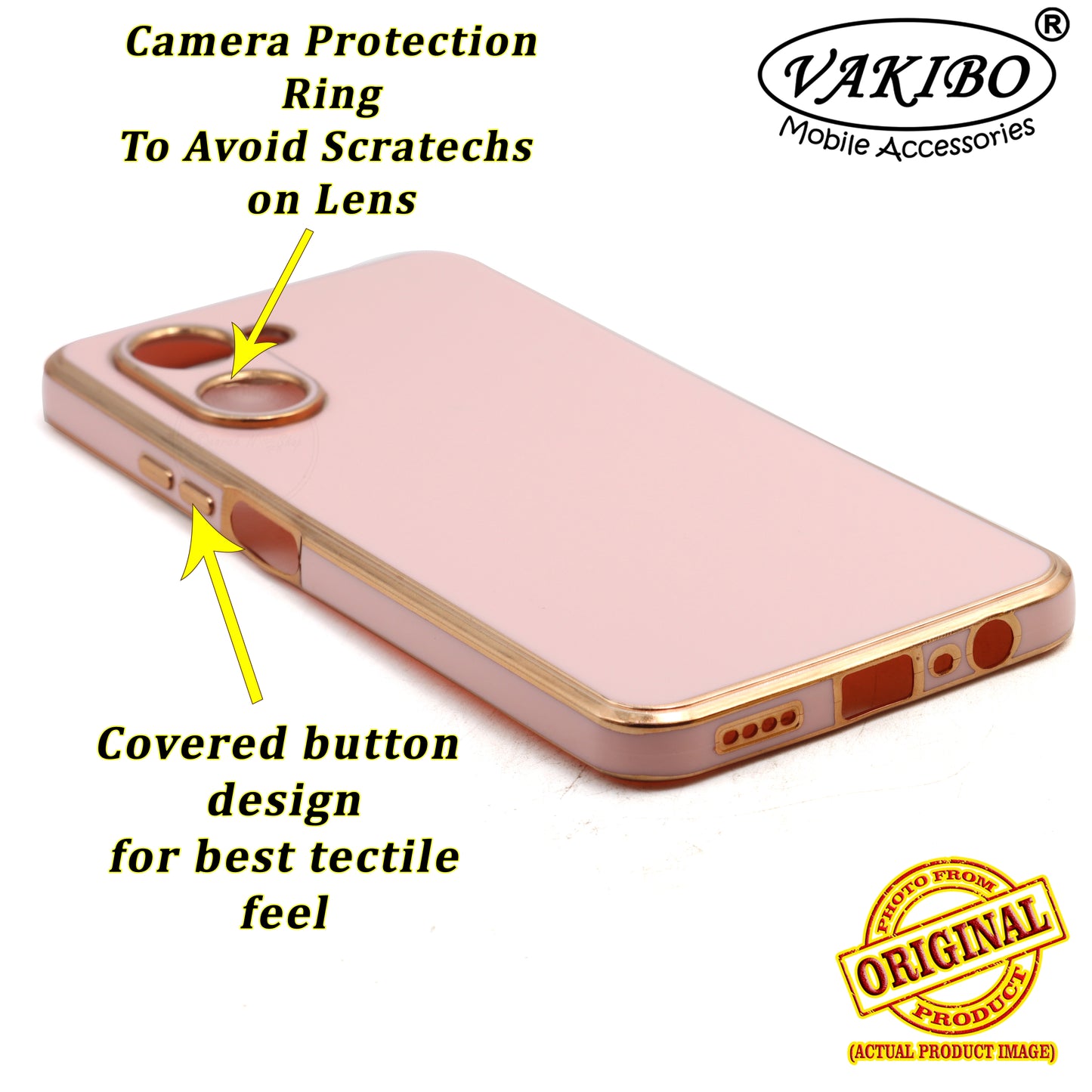 VAKIBO Golden Chrome Border Peach Coloured Soft TPU Back Cover Case With Camera Protection Suitable for Realme C33