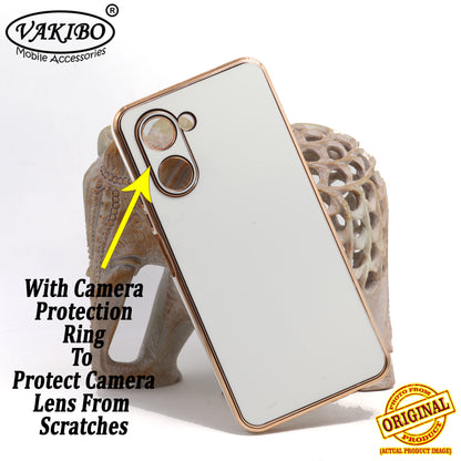 VAKIBO Golden Chrome Border White Coloured Soft TPU Back Cover Case With Camera Protection Suitable for Realme C33