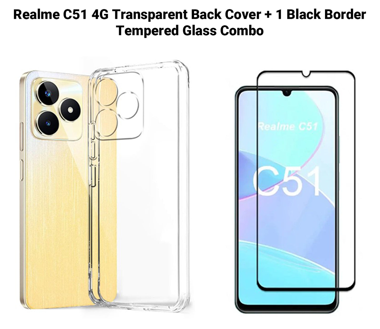 VAKIBO Super Premium Soft TPU Transparent Case With Dustplug,Side Grip,Corner Protection,lanyard Cuts,Camera Protection Suitable for Realme C51 4G