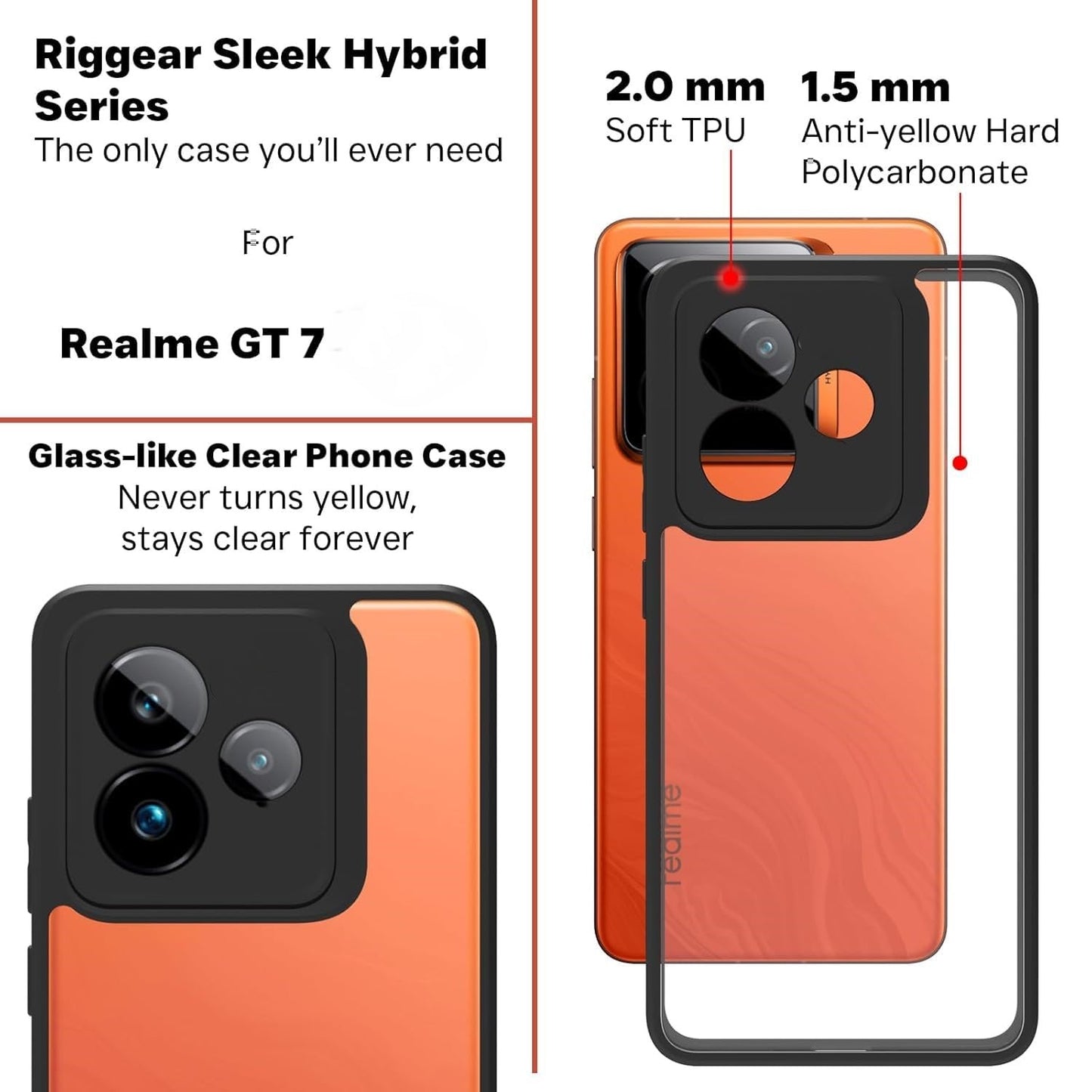 VAKIBO Best Selling Black and Transparent Coloured Made With Soft TPU and Acrylic Back Cover Case With 4 Corner and Camera Protection Suitable for Realme GT 7T