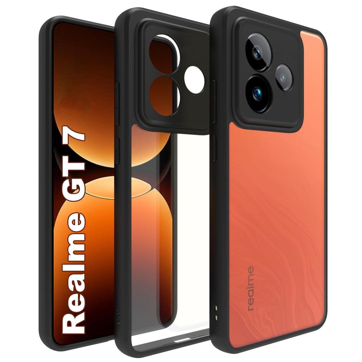 VAKIBO Best Selling Black and Transparent Coloured Made With Soft TPU and Acrylic Back Cover Case With 4 Corner and Camera Protection Suitable for Realme GT 7T