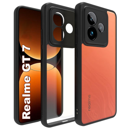 VAKIBO Best Selling Black and Transparent Coloured Made With Soft TPU and Acrylic Back Cover Case With 4 Corner and Camera Protection Suitable for Realme GT 7T