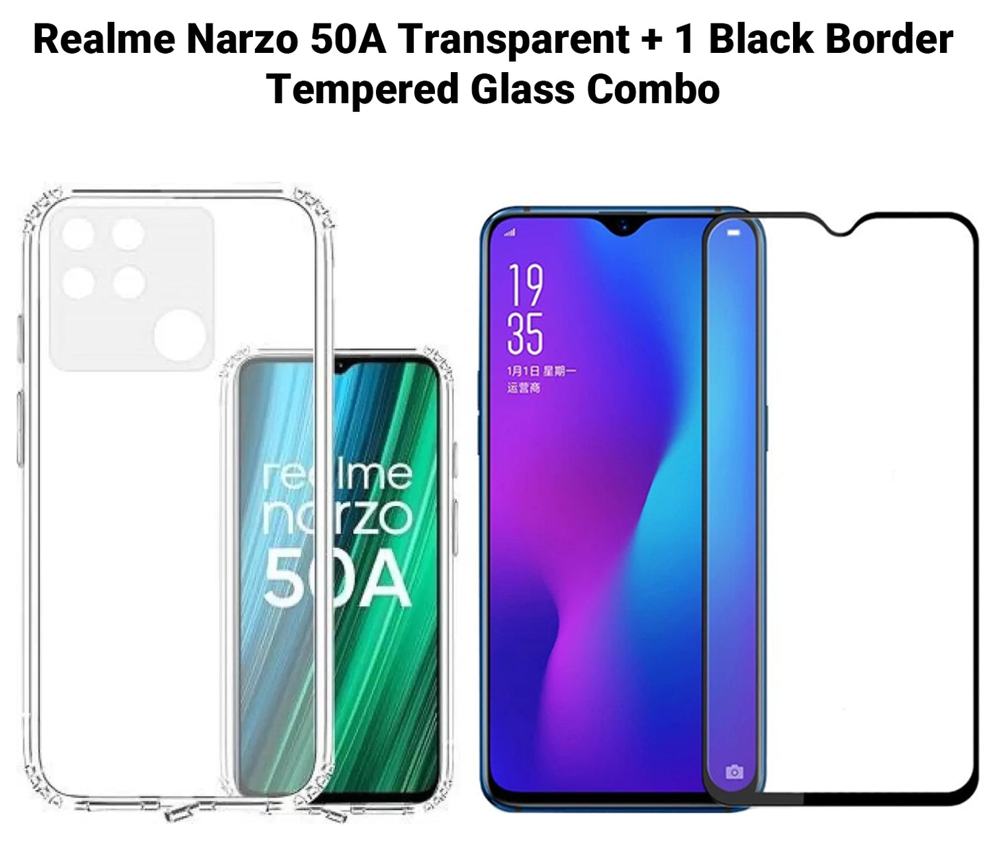 VAKIBO Super Premium Soft TPU Transparent Case With Dustplug,Side Grip,Corner Protection,lanyard Cuts,Camera Protection Suitable for Realme Narzo 50A