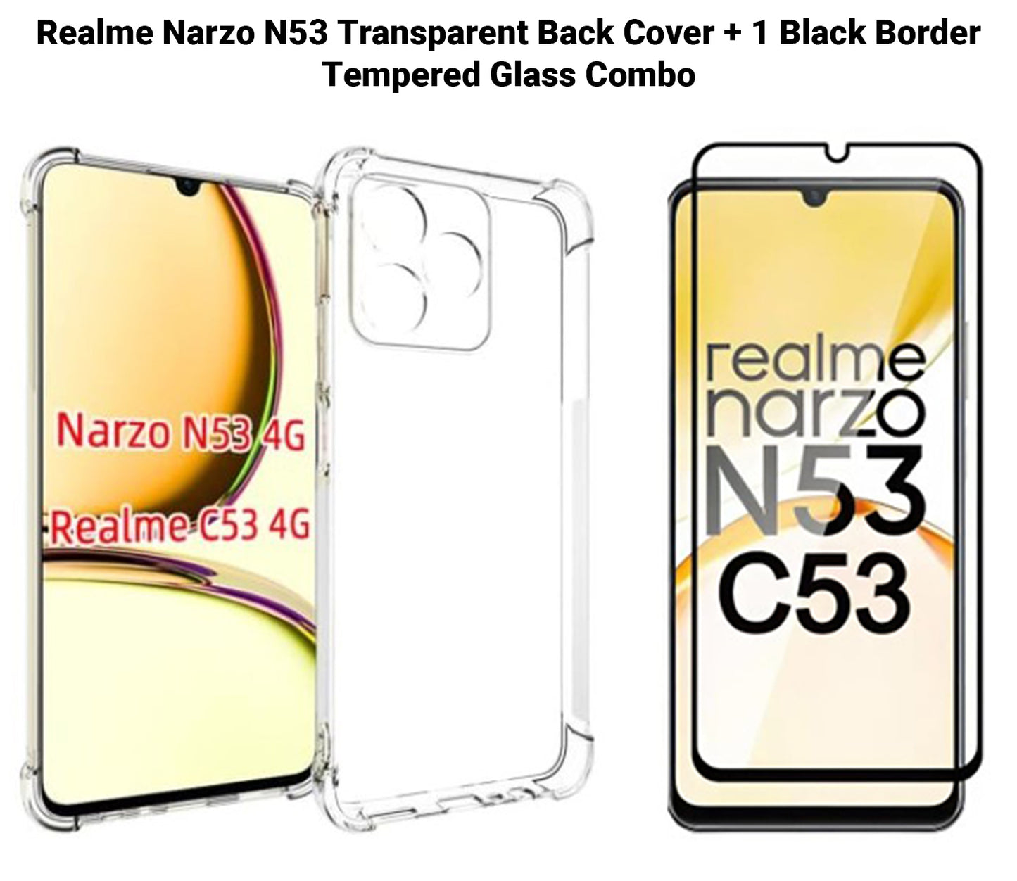 VAKIBO Super Premium Soft TPU Transparent Case With Dustplug,Side Grip,Corner Protection,lanyard Cuts,Camera Protection Suitable for Realme Narzo N53