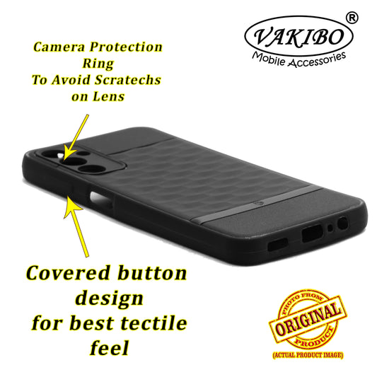 VAKIBO Parallax Design Black Coloured Soft TPU Rubber Back Cover Case With Camera Protection Ring Suitable for Samsung Galaxy A14 4G