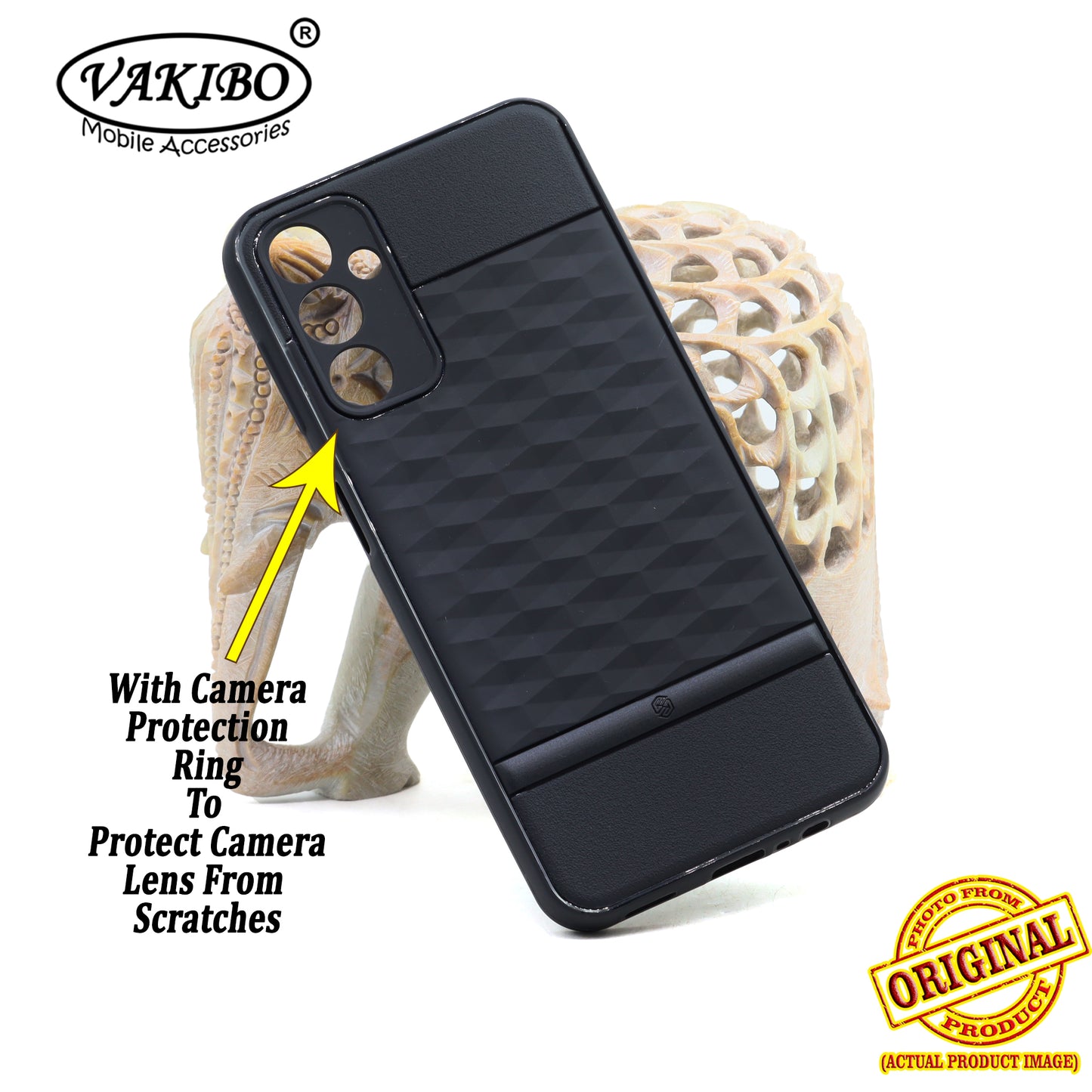 VAKIBO Parallax Design Black Coloured Soft TPU Rubber Back Cover Case With Camera Protection Ring Suitable for Samsung Galaxy A14