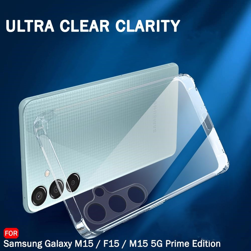 VAKIBO Premium Clear 1.5MM Thick Transparent Soft TPU Rubber Back Cover Case With Camera Protection Suitable for Samsung Galaxy M15