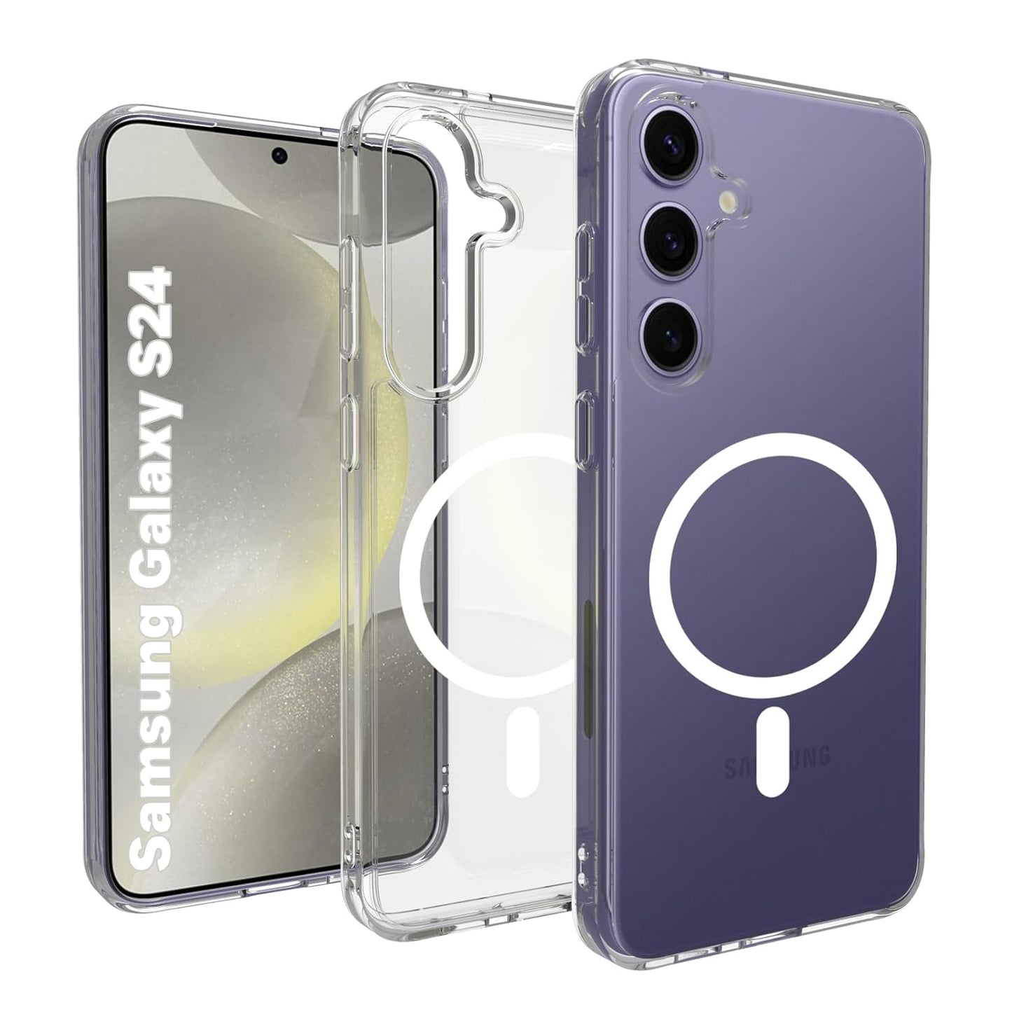 VAKIBO Megnatic Magsafe Transparent Coloured Soft with Hard back Back Cover Case With Camera Protection Ring Suitable for Samsung Galaxy S24