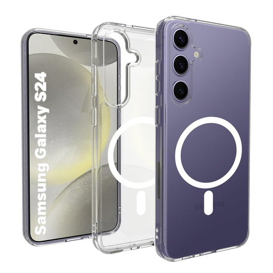 VAKIBO Megnatic Magsafe Transparent Coloured Soft with Hard back Back Cover Case With Camera Protection Ring Suitable for Samsung Galaxy S24