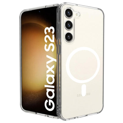 VAKIBO Megnatic Magsafe Transparent Coloured Soft with Hard back Back Cover Case With Camera Protection Ring Suitable for Samsung Galaxy S23