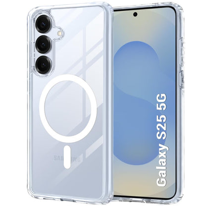 VAKIBO Megnatic Magsafe Transparent Coloured Soft with Hard back Back Cover Case With Camera Protection Ring Suitable for Samsung Galaxy S25