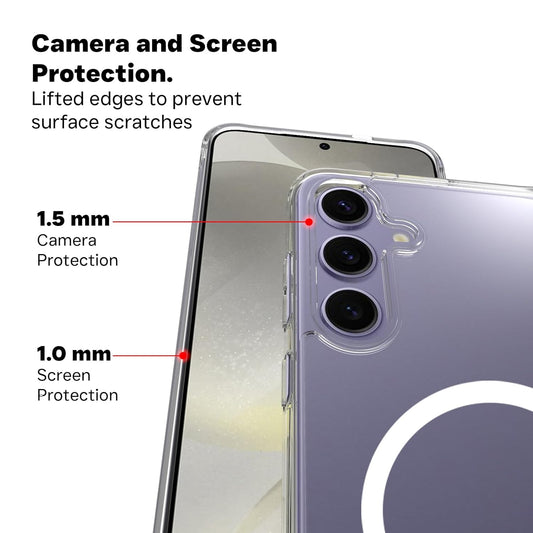 VAKIBO Megnatic Magsafe Transparent Coloured Soft with Hard back Back Cover Case With Camera Protection Ring Suitable for Samsung Galaxy S24