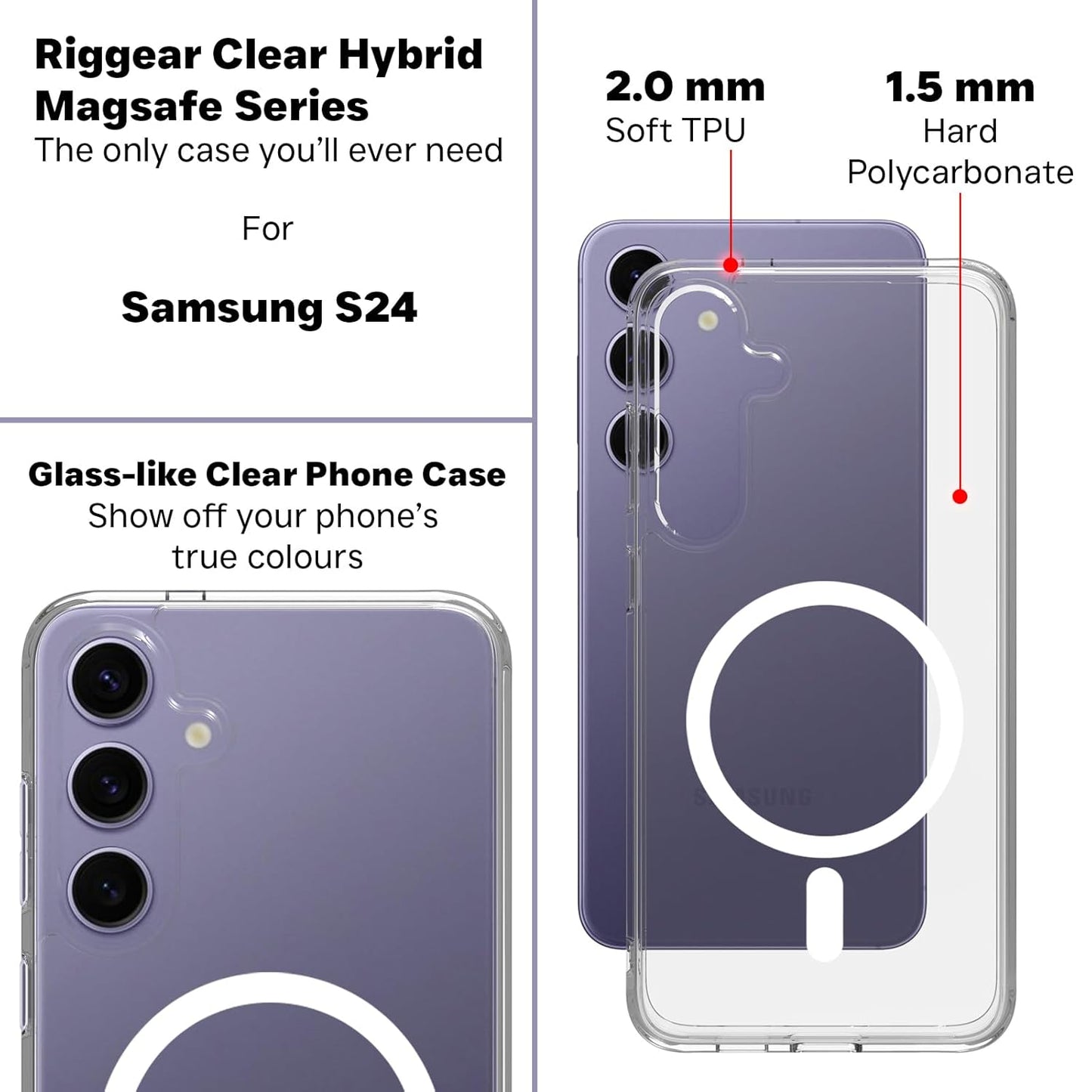 VAKIBO Megnatic Magsafe Transparent Coloured Soft with Hard back Back Cover Case With Camera Protection Ring Suitable for Samsung Galaxy S24