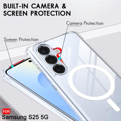 VAKIBO Megnatic Magsafe Transparent Coloured Soft with Hard back Back Cover Case With Camera Protection Ring Suitable for Samsung Galaxy S25