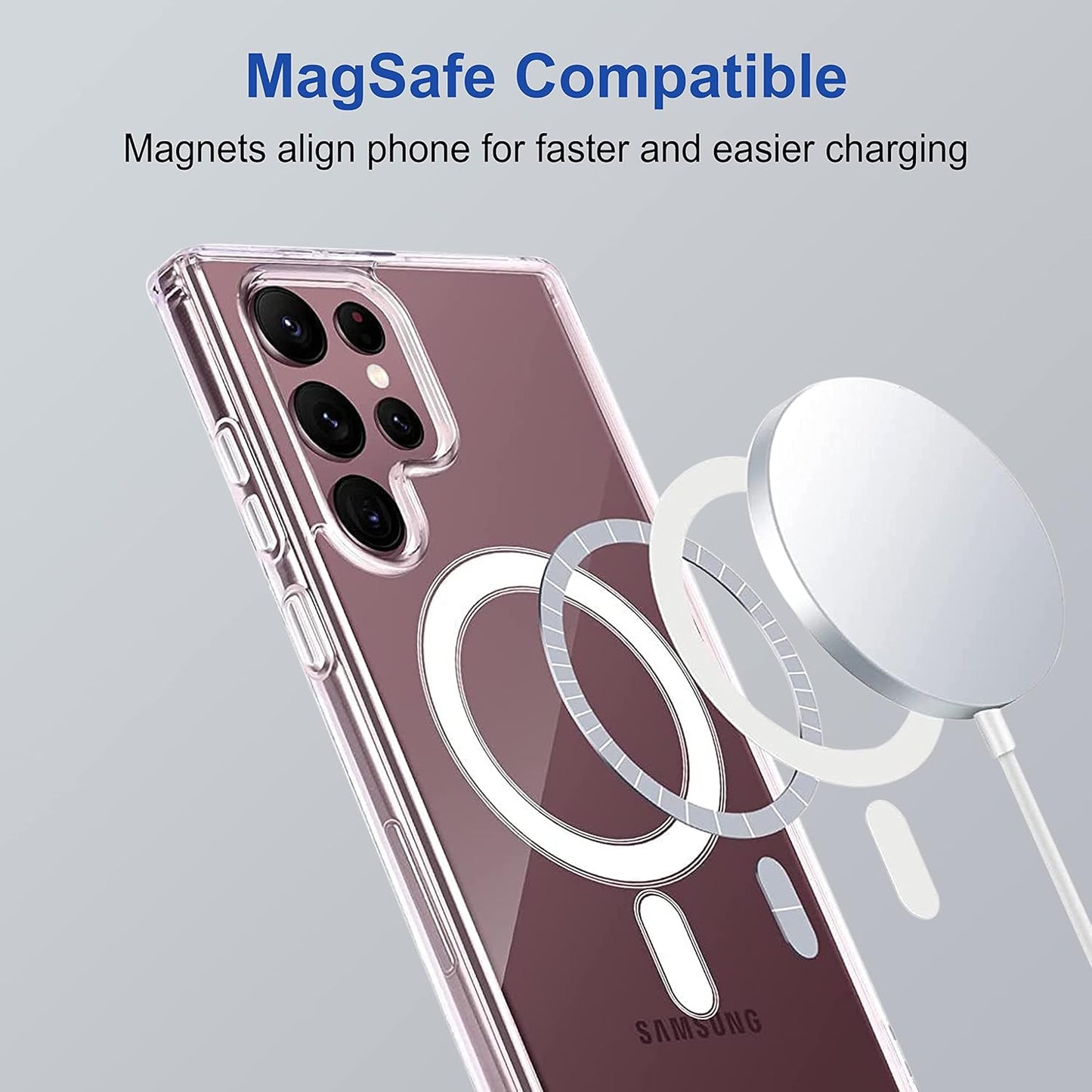 VAKIBO Megnatic Magsafe Transparent Coloured Soft with Hard back Back Cover Case With Camera Protection Ring Suitable for Samsung Galaxy S23 Ultra