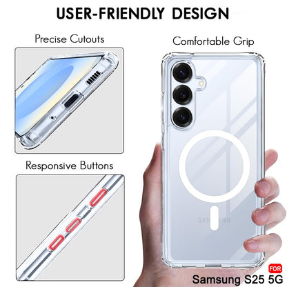 VAKIBO Megnatic Magsafe Transparent Coloured Soft with Hard back Back Cover Case With Camera Protection Ring Suitable for Samsung Galaxy S25