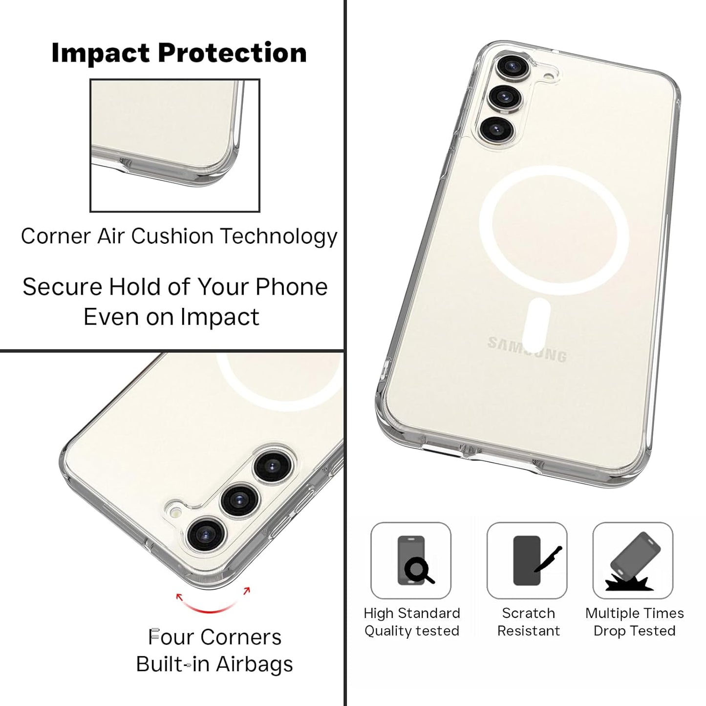 VAKIBO Megnatic Magsafe Transparent Coloured Soft with Hard back Back Cover Case With Camera Protection Ring Suitable for Samsung Galaxy S23