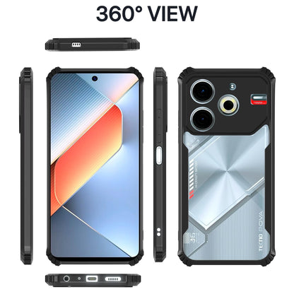 VAKIBO Best Selling Black and Transparent Coloured Made With Soft TPU and Acrylic Back Cover Case With 4 Corner and Camera Protection Suitable for Tecno Pova 6 Neo